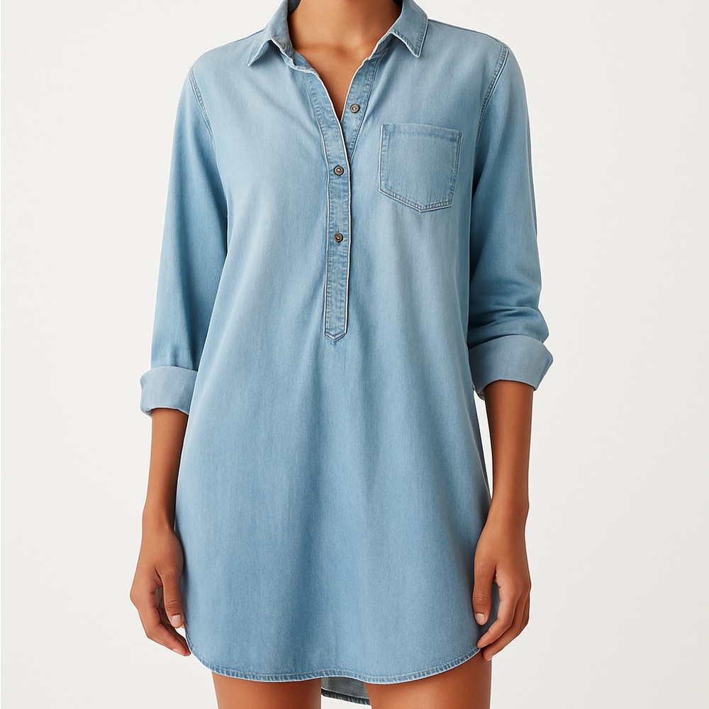 Endless Love Denim Button-Up Chambray tunic dress with pockets and belt loops